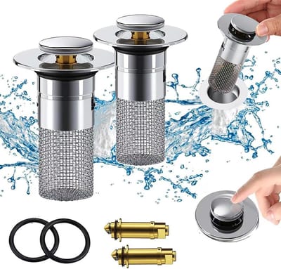 Pop-up Afvoerfilter met Zeef – Universele Pasvorm voor Badkamer – 2-in-1 Anti-Verstopping – Roestvrijstalen Haarvanger – 2 Stuks