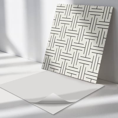 Wallfluent Vinyl Tegels - Geometrisch Geruit Patroon Vinyl Tegels Zelfklevend - 30 cm x 30 cm - Zwart PVC Tegels - 9 stuks - Vierkant PVC Tegels - Patroon Plaktegels - Zelfklevende Vinyltegels - Plaktegels Keuken en Badkamer