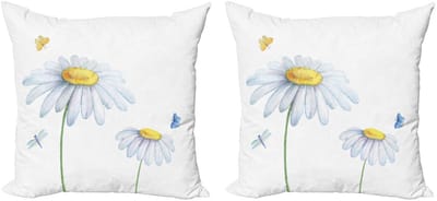 ABAKUHAUS Libelle Kussenhoes – Dekoratief 50x50 cm – Wit Geel – Dubbelzijdig