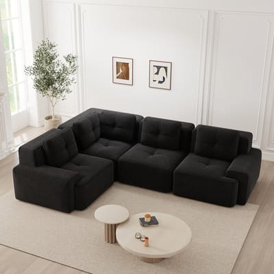 MODENUIT Hoekbank Modulair - Diepe Zitplaats En Frameloos Ontwerp - Voor Woonkamer En Kantoor - Ribfluweel Zwart