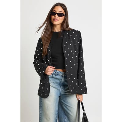 boohoo Dames Studden kraagloze oversized blazer | Zwart | Maat: 38