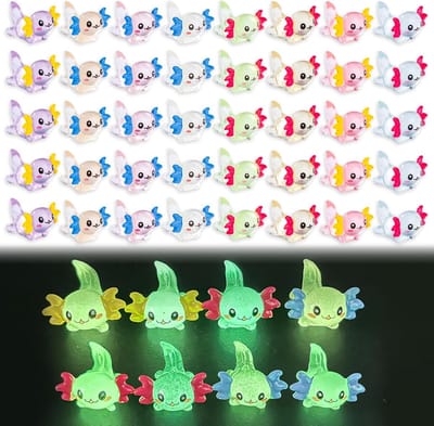 Mini Axolotl Figuren Set van 40 Stuks, Glow In The Dark Decoratie voor Aquarium en Tuin, Schattige Mini Dieren voor Landschapsdecoratie