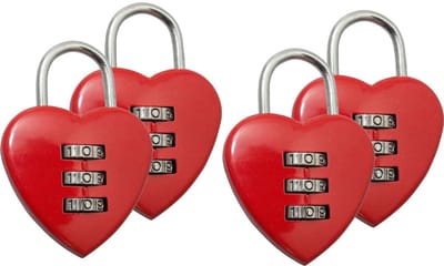 Stahlex Hangslot - 4x - rood - metaal - 38 mm - hartvormig 3-cijferig cijferslot
