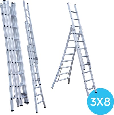 Eurostairs 3-delige Uitgebogen Reformladder - 3x8 Sporten