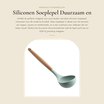Dailygoods- Soeplepel Hittebestendig - Siliconen - Krasbestendig - Antislip Houten Handvat - Duurzaam - Comfortabele Grip - Serveerlepel