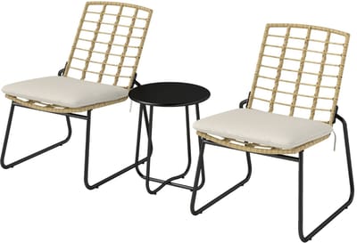Bistroset -Rattan tuinmeubelset 3-delig - Balkonmeubelset voor 2 personen - Beige rattan zithoek - 56x67x78 cm - Stapelbaar - Balkon - Beige