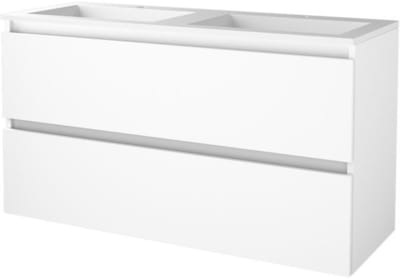 Basic-Line Start 46 Badkamermeubelset - 120 x 46 cm - Greeploos - 2 Lades - Acryl Wastafel - 2 Kraangaten - Ice White