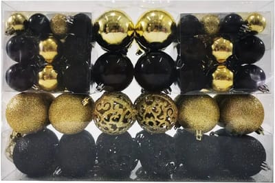 Livano Kerstballen - Kerstversiering - Plastic - Goud+Zwart - Kerstballenset - 100 stuks