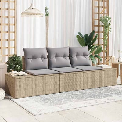 vidaXL Bankstel 3 st Beige poly rattan