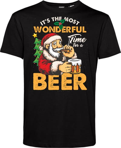 T-shirt Wonderfull Time For A Beer | Foute Kersttrui Dames Heren | Kerstcadeau | Kerstpakket | Zwart | maat XS