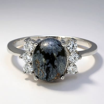 Cavill - 925 Sterling Zilveren Ring met 2,69 ct Sneeuwvlok Obsidiaan & 0,573 ct Cambodjaanse Zirkonia - Elegante Damesring