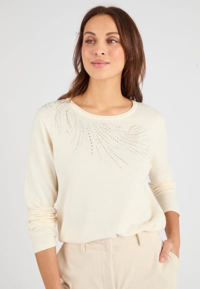 Damart - Fijn gebreide trui met studs - Dames - Beige - XS