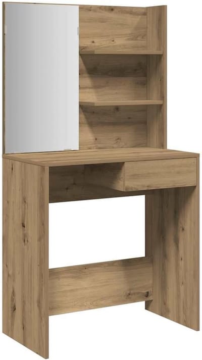 Kaptafel met Spiegel en Opbergruimte - Asymmetrisch Ontwerp - Eikenkleur
