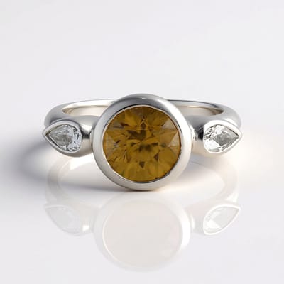Cavill - Zilveren Ring - 925 Sterling Zilver - Gele Zirkoon 2 726 ct Ronde Briljant - Witte Peervormige Topaas 0 457 ct - Elegante Sieraadring Maat 19