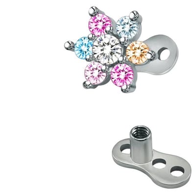 Dermal anchor titanium 3 gaats incl bloem top 1.6 - regenboog - LMPiercings