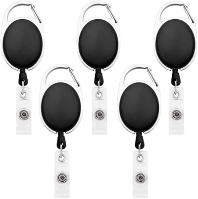 Fako Bijoux - 5x Uittrekbare Sleutelhanger Met Koord - Rolspeld - Yoyo - Jojo - Skipashouder - Nylon - 36x56mm - Zwart - 5 Stuks