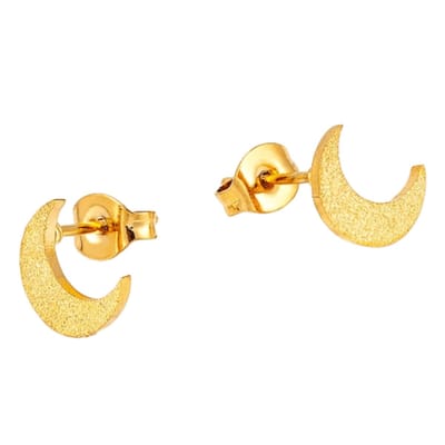 Aramat Jewels | Oorbellen | RVS Maan Oorbellen Sandblasted | Goudkleur | |9mm | Staal | Kinderen, Volwassenen | Verkleurd niet