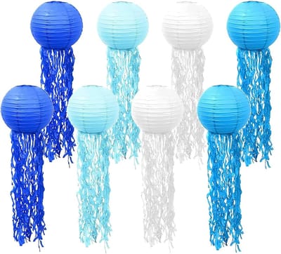 8 Stuks Papieren Lantaarns voor Feestdecoratie - Jellyfish Lantaarns, Lampionnen en Kinderthema Versiering voor Verjaardagsfeest en Doopfeest
