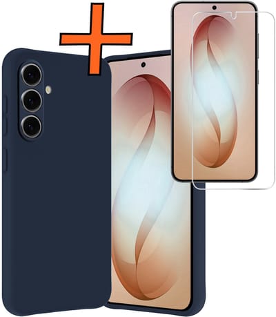 Hoes - Met Screenprotector - Geschikt voor Samsung Galaxy S26 - Sterk & Shockproof - Back Cover - Siliconen Case - Telefoon Hoes - Donkerblauw