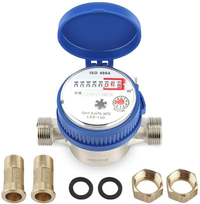 Dailygoods- Watermeter 1,5 M3/h - Mechanische Stroommeter - Hoogwaardig Koper - Compact en Eenvoudig te Installeren - Voor Huishouden/Tuin - Nauwkeurige Metingen