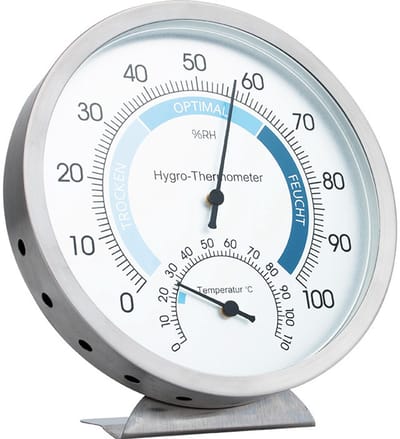 Hygrometer - Thermometer - 12,7 cm - RVS - Droog- en vochtigheids thermometer - Geschikt voor luchtvochtigheid en temperatuur in huis, kantoor, tuin, terras en magazijn - Wandmontage thermometer en hygrometer - Binnenthermometers - Zilver