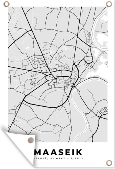 Muurdecoratie België – Maaseik – Stadskaart – Kaart – Zwart Wit – Plattegrond - 120x180 cm - Tuinposter - Tuindoek