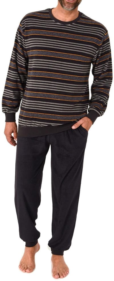 Heren pyjama in badstof met manchetten in een stijlvolle blokstreep-look - ook in oversize