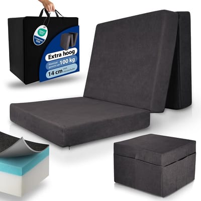 Opvouwbaar Logeermatras 75x195 cm - Extra Dik 14cm Campingmatras met Hoes - Comfortabel Gastenbed