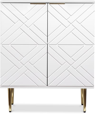 Dressoir - 74x40x88cm - Buffetkast Modern - Opbergkast Woonkamer - Geometrisch Reliëf - Gouden Handgrepen - Metalen Poten - Verstelbare Planken - Voor Keuken en Eetkamer - Wit
