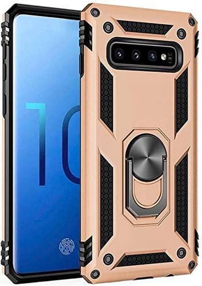 Anti-Shock Hybrid Ring Armor Hoesje Geschikt voor: Samsung Galaxy S10 - goud