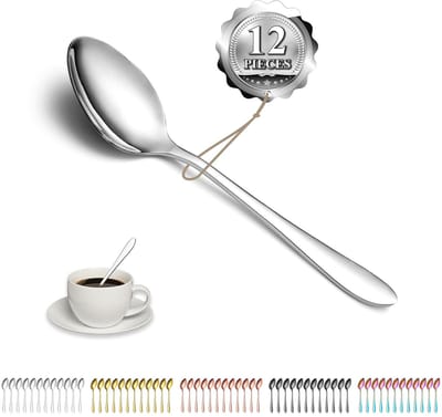 MTTProducts - Theelepels - 12-delige set - Hoogwaardige kwaliteit - 14 cm - Staal - Geschikt voor feesten - Gouden en zilveren look