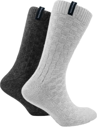 The Sockmaker sokken heren 41-46 - 2-pack Wool Boot - duurzaam - Square - Shark Grey and Charcoal
