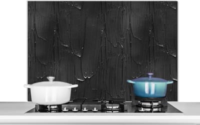 Spatscherm Keuken - Kookplaat Achterwand - Spatwand Fornuis - 100x65 cm - Verf - Zwart - Patronen - Aluminium - Wanddecoratie - Muurbeschermer - Hittebestendig