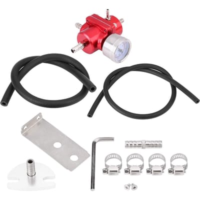 Kit Manomètre et Durite Régulateur de Pression de Carburant en Aluminium 0-140 PSI Rouge