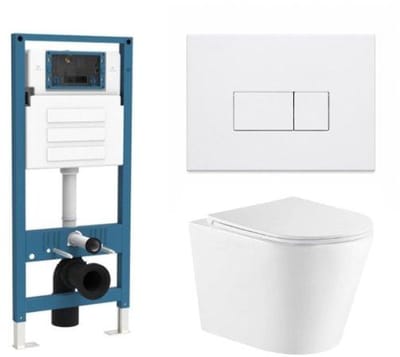 QeramiQ Dely Toiletset - inbouwreservoir Qeramiq Flush - slim zitting - kunststof glans witte bedieningsplaat - rechthoekige knoppen - glans wit
