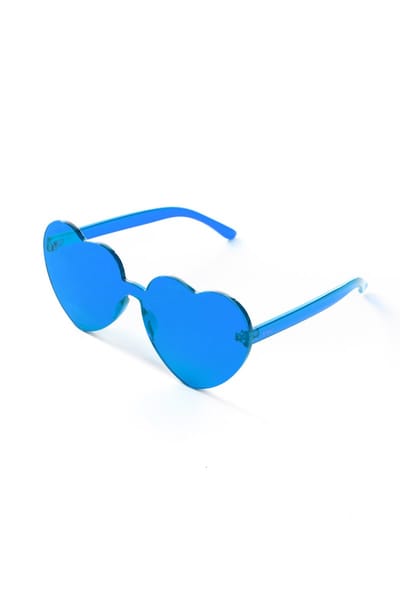 KIMU® Hartjes Zonnebril Blauw Groot - Blauwe Glazen - Grote Zonnebril Transparant Montuurloos Hippie Influencer Vintage Love Pride Festival