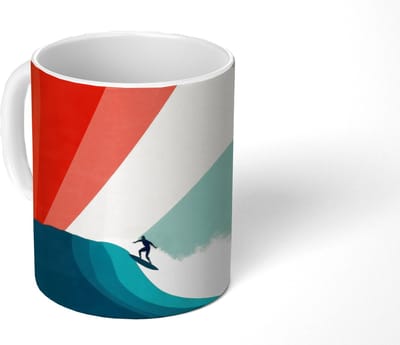 Mok - Koffiemok - Surfer - Abstract - Golven - Zonnestralen - Mokken - 350 ML - Beker - Koffiemokken - Theemok