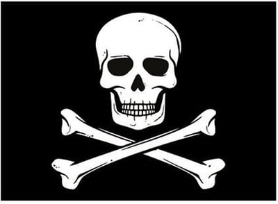 Piraten vlag thema stickers - 5x - zwart - versiering - 7.5 x 10 cm - hobby