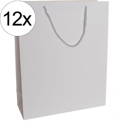 12st. stevige draagtassen papier (26x32x10)cm zak cadeautasje gift bag verpakking gedraaid koord greep