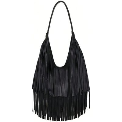 Mode Handtas Dames Schoudertas Aktetas Tas met Franjes Effen Kleur Zachte Leren Tas black veelkleurig