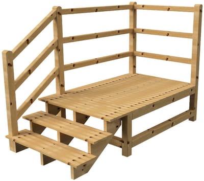 MILANO buitentrap 3 treden H54 cm - bordes L189 x B120 cm - trapleuning links - bordesleuning links en achteraan