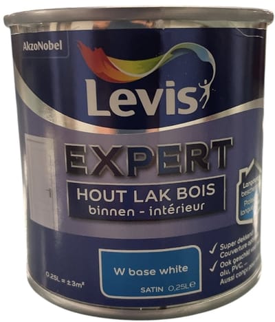 Levis Expert Lak Hout binnen satin - Topkwalitatieve watergedragen zijdeglans lak binnen - 250 ml - RAL 9010 Pure White ( gebrokenwit)