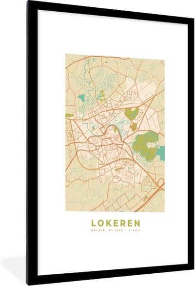 Fotolijst incl. Poster - Vintage - Lokeren - Stadskaart - Plattegrond - Kaart - 60x90 cm - Posterlijst