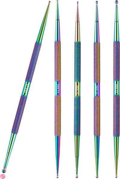 YUBBI 5 delige Nail Art Dotting Tool Set - Nagellak Acryl Penselen - Dubbelzijdig - RVS - 10 maten - Rainbow
