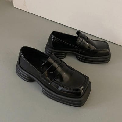 Schoenen met dikke zolen en sponszool, damesschoenen, niche, ademend, lente en zomer, Franse Mary Jane-schoenen, wit, Britse stijl, vierkante neus, kleine leren schoenen 35 zwart