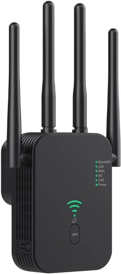 Thijox - Wifi-versterker 1200 Mbit/s Wifi-repeater met 2,4 GHz + 5 GHz, Signaalversterker, WPS Knop, Compatibel met Alle Routers, LAN & WAN-poort
