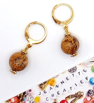 Jeannette-Creatief® - Natuursteen - Bruine Jaspis - Bruin Beige Oorbellen - Oorhangers - Oorbellen - RVS Gouden Oorringen - Jaspis hanger - Bruine oorbellen - Natuursteen oorbellen - Herfstlook - Sieraden