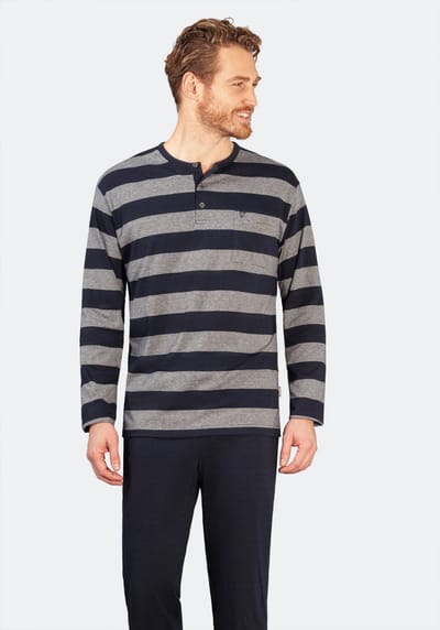 Blauw grijs gestreepte heren pyjama Hajo - Blauw - Maat - 56