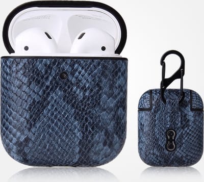 AirPods hoesjes van By Qubix - AirPods 1/2 hoesje PU Leer Slangenleer - Blauw Airpods Case Hoesje voor Airpods Airpods 1 Airpods 2 Hoes