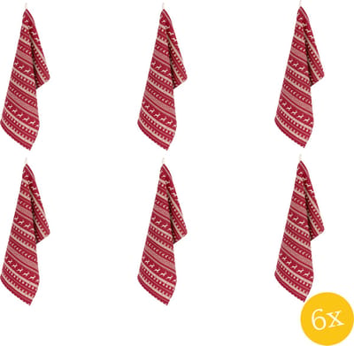 Clayre & Eef Theedoek set van 6 stuks 50x85 cm Rood Beige Katoen Rechthoek Kerst Vaatdoek